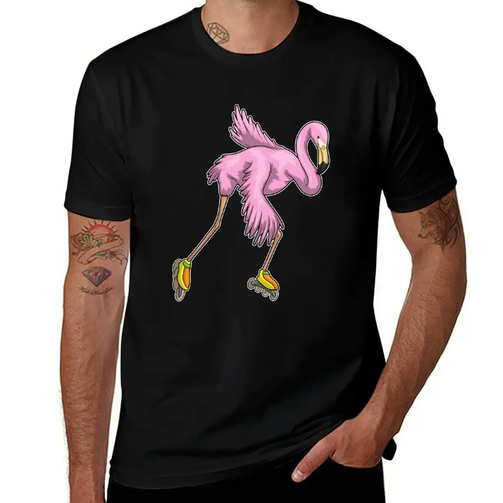 Flamingo Inline skating Roller skates T-Shirt aesthetic clothes tops fashion shirts vintage graphic tee men clothes