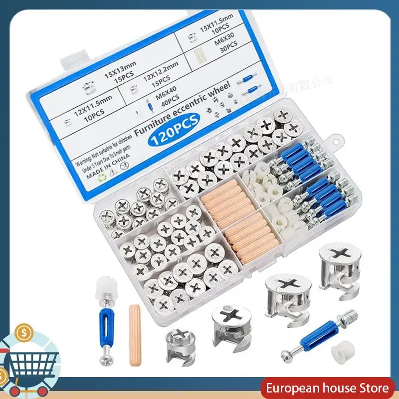 

ABFA Wood Dowel Pins, Multi-Size Nuts, Bolts& Cam Locks- For Furniture Fasteners& Connectors Set Of 120PCS