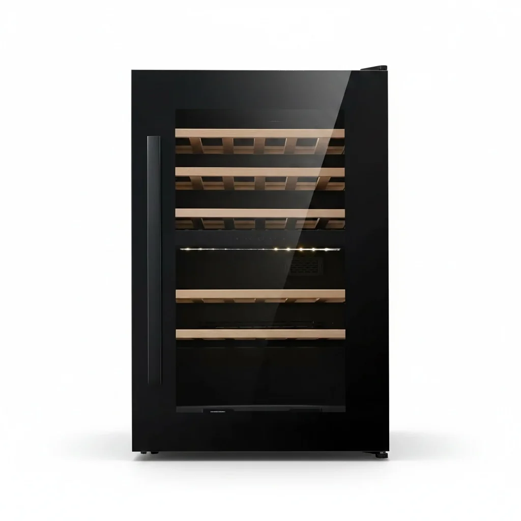 Dual Zone Wine Cooler, 111L Wine Refrigerator with Glass Door, Beech Wood Shelves, Built-in Compressor Cellar for Home