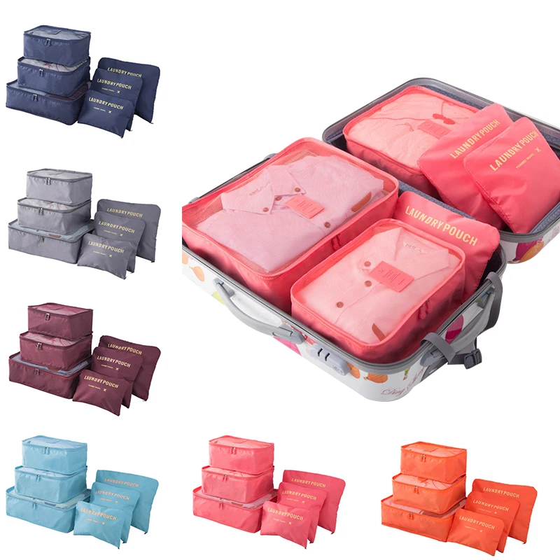 6pcs Travel Bag Organizer Clothes Luggage Travel Organizer Blanket Shoes Organizers Bag Suitcase Traveling Pouch Packing Cubes