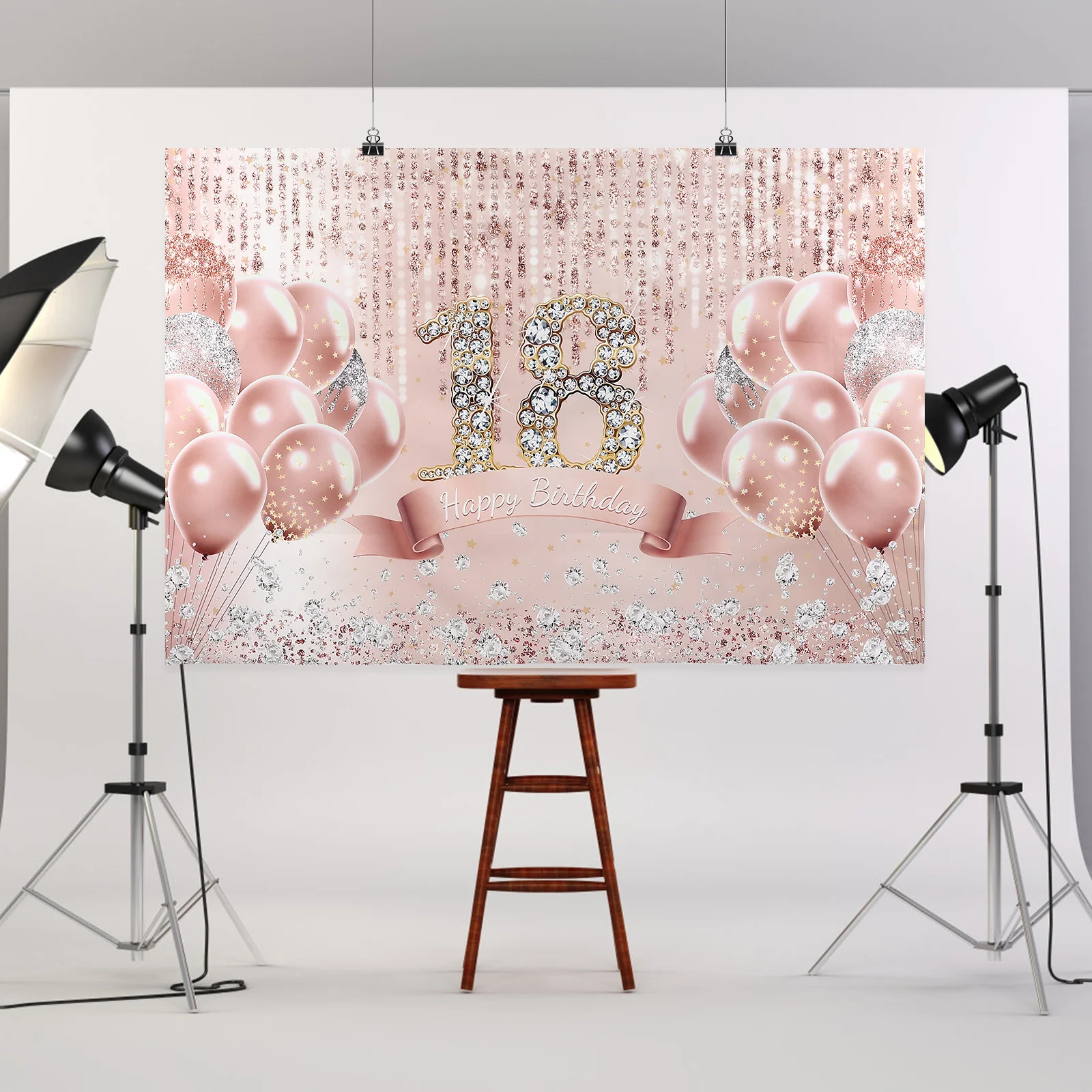 

Rose Gold Balloon Birthday Backdrop Banner Party Decoration 18Th Birthday Photography Background Outdoor Hanging Decor Event