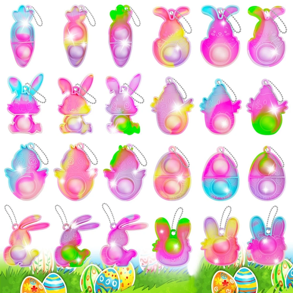 10-50 Uds Mini conejo huevo zanahoria silicona dedo burbuja llavero colgante Pascua carnaval fiesta Favor decoración paquete de regalo relleno