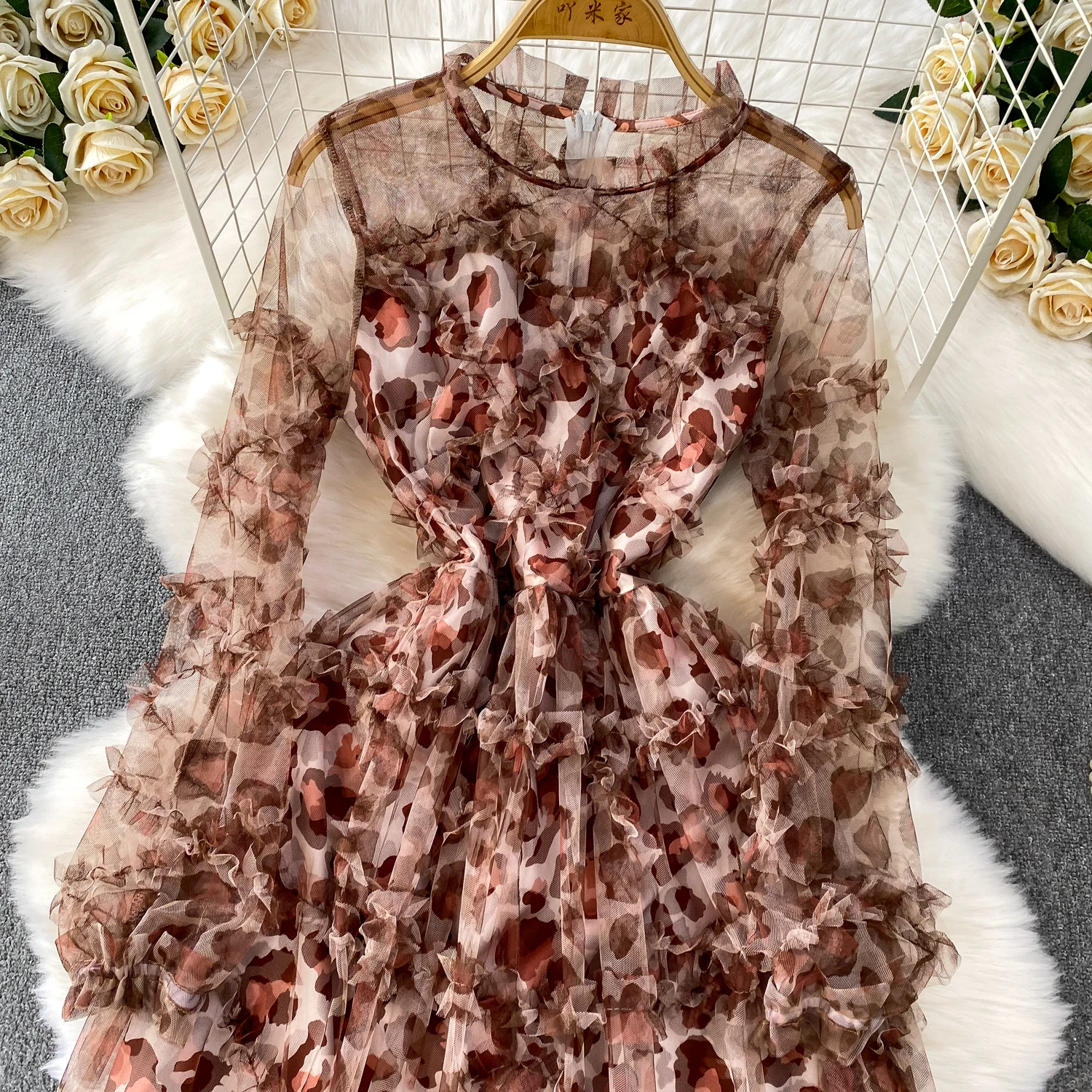 Verão outono vestido de manga longa para mulheres malha em camadas plissado bolo vestidos tule feminino vestidos de baile novo em 2025 festa noite