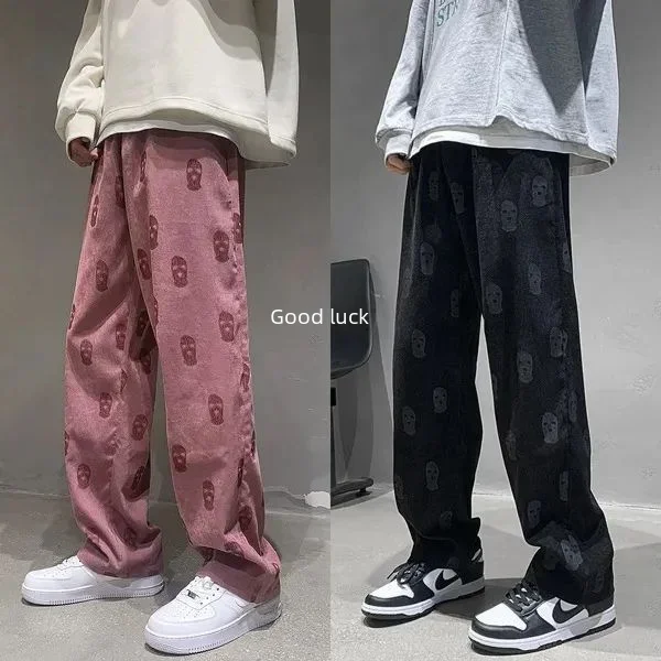 American style straight leg work pants pink Pacific West Coast fashionable corduroy casual pants mopping the floor men pants