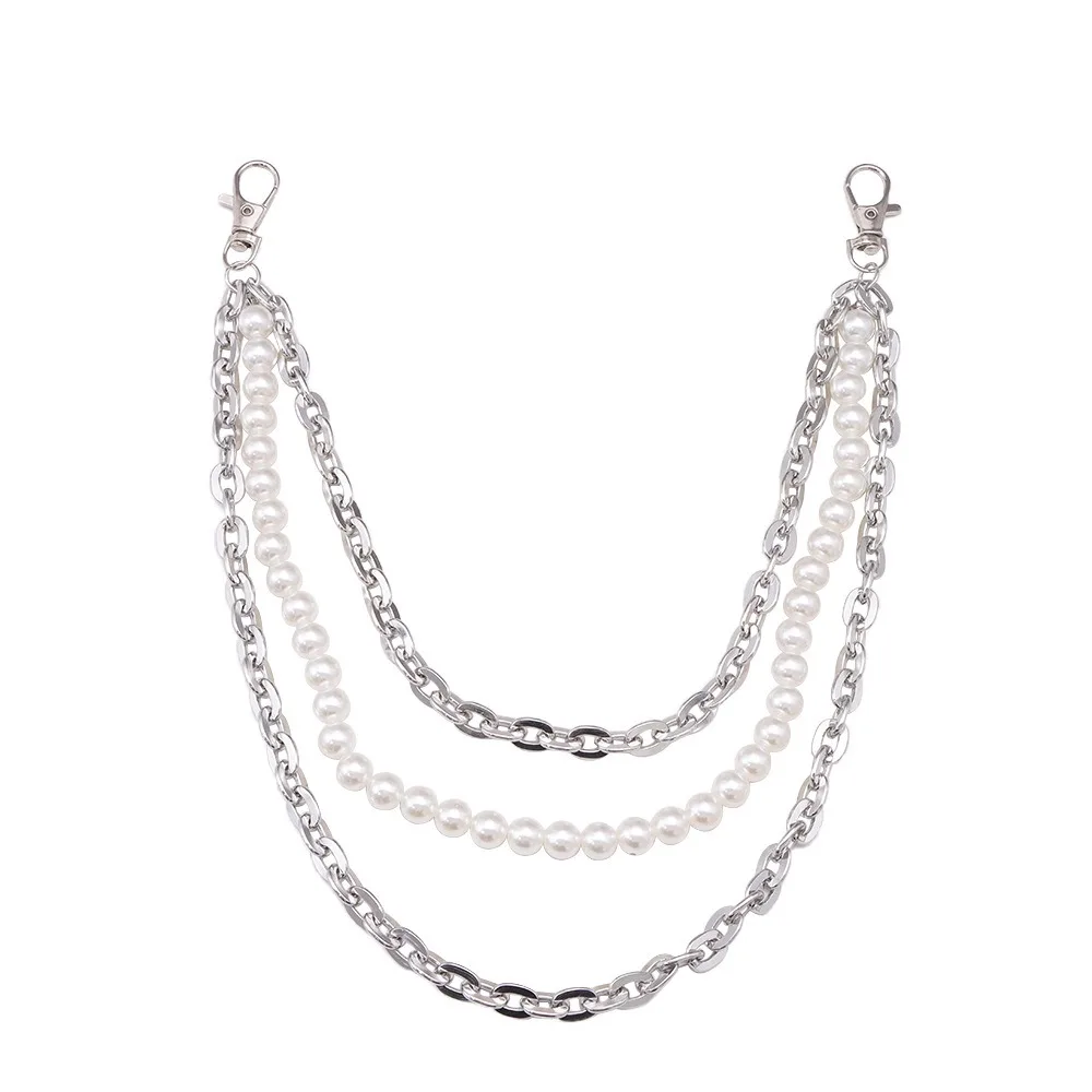 Fashion Punk Hip-hop Waist Chain Pearl Metal Casual Belt Chains Multilayer Layered Chain Clothing Accessories
