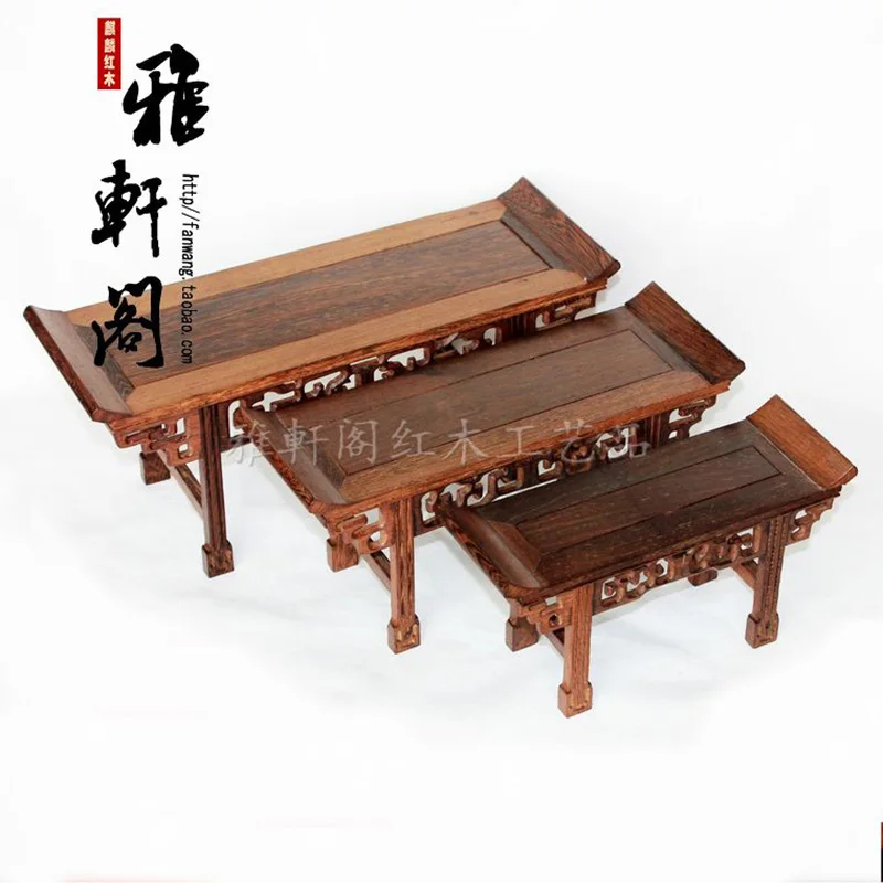 Nature Redwood Pedestal, Traditional Asian Design, Stone Vase, Teapot Collection Display, Rectangle Stand