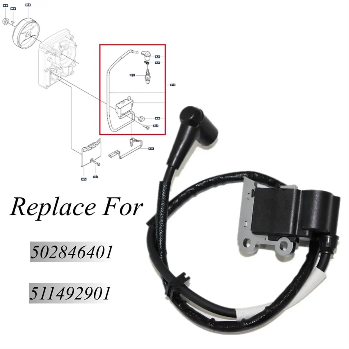 

Модуль катушки зажигания (CNIM) для Husqvarna 502846401, подходит для воздуходувок Husqvarna 150BT, 350BT, 350BF, RML DO-2, ZF-IG-A00366