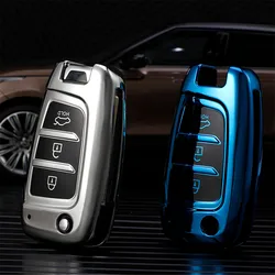 For Hyundai Solaris 2 Elantra I30 I35 I40 Tucson Kona Azera TPU Car Folding Key Case Cover Bag Shell Keychain Protector