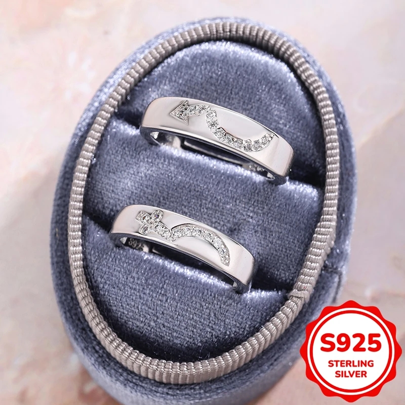 

Fashionable authentic S925 sterling silver men women symbols full of diamond crystal couple rings for women engage gift jewelry