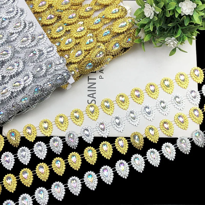 

9M Imitation Diamond Chain Ribbon 2.4cm Width Lace Trim For Sewing Clothing Dress Cuff Ethnic Garment DIY Accessories