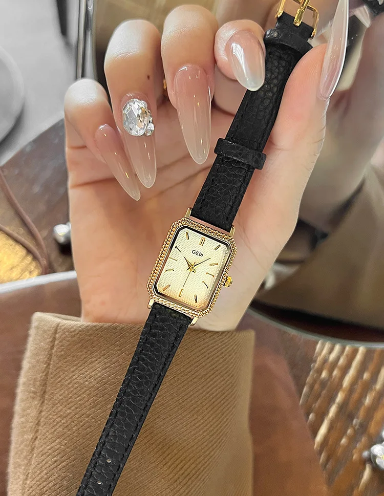 2026 GEDI Brand Women Watch Square Dial Retro Diamond Inlaid Light Luxury Leather Waterproof Female Fashion Quartz Clock Watches