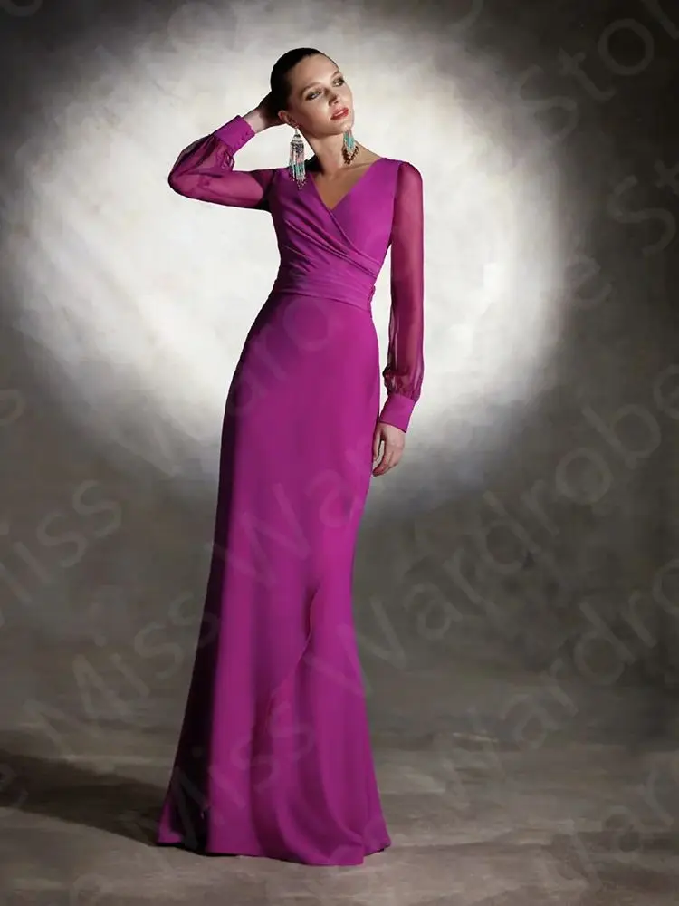 Latest Arrival Purple Mother Dresses 2023 Simple  of the Bride Gowns Long Sleeves Wedding Party  Buttons Back On Sale