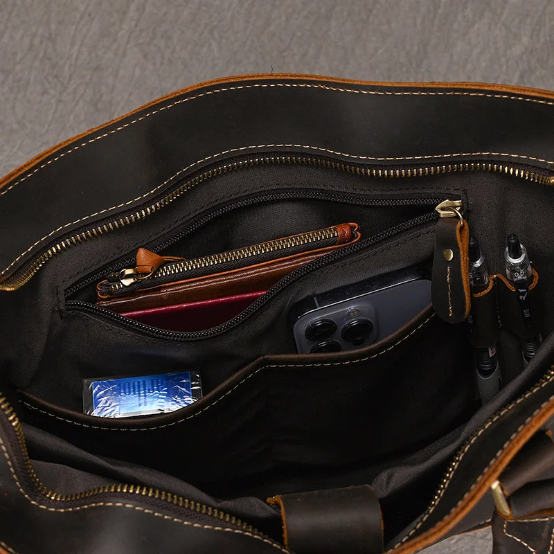 Newsbirds Mens Leather Handbag 15.6 Inch PC Notebook Laptop Briefcase Shoulder Bag 100% Cowhide Man Bag Male Business Bag