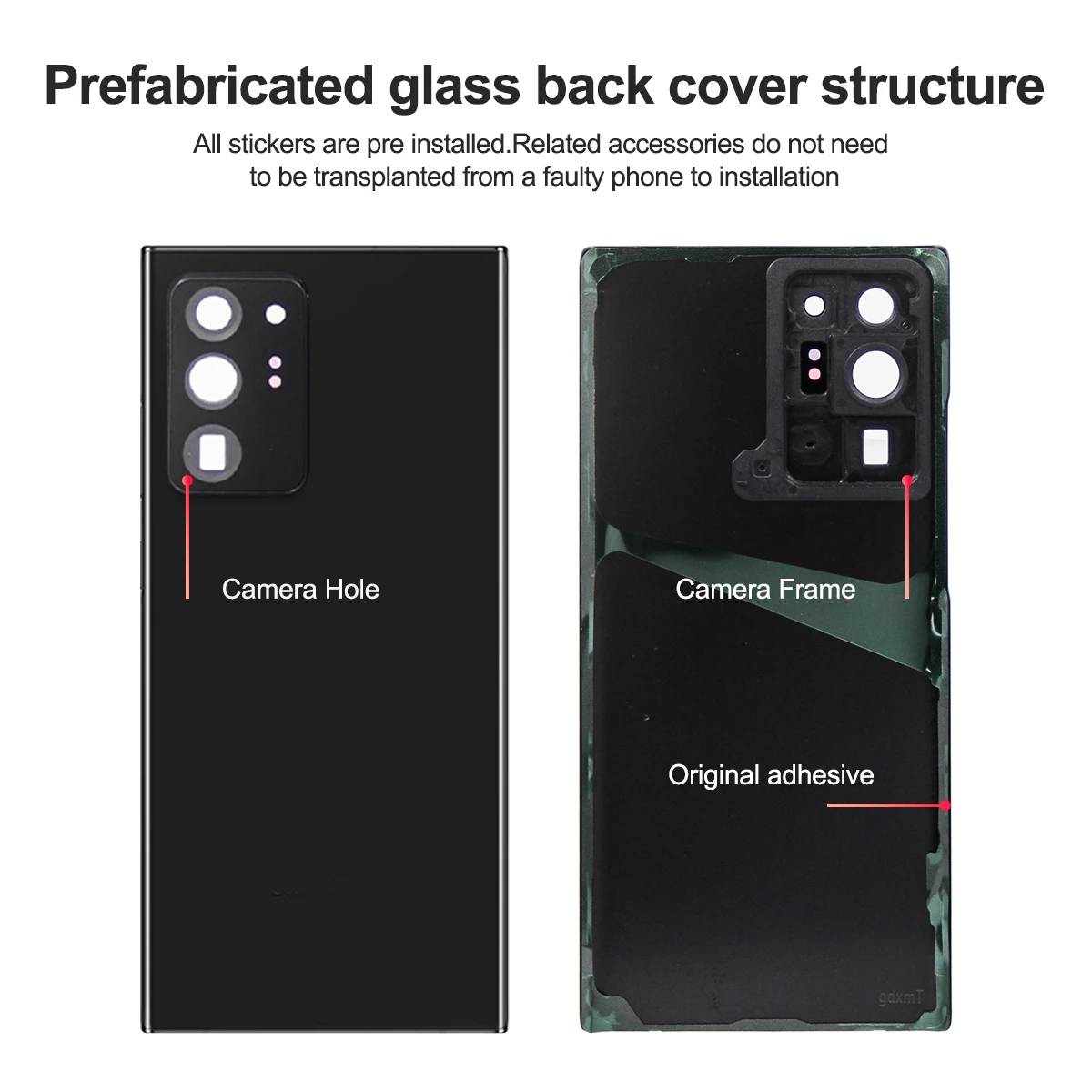 For Samsung Note 20 Ultra 5G N986B/DS Battery Back Cover Glass Panel Rear Door Battery Housing Case with Sticker
