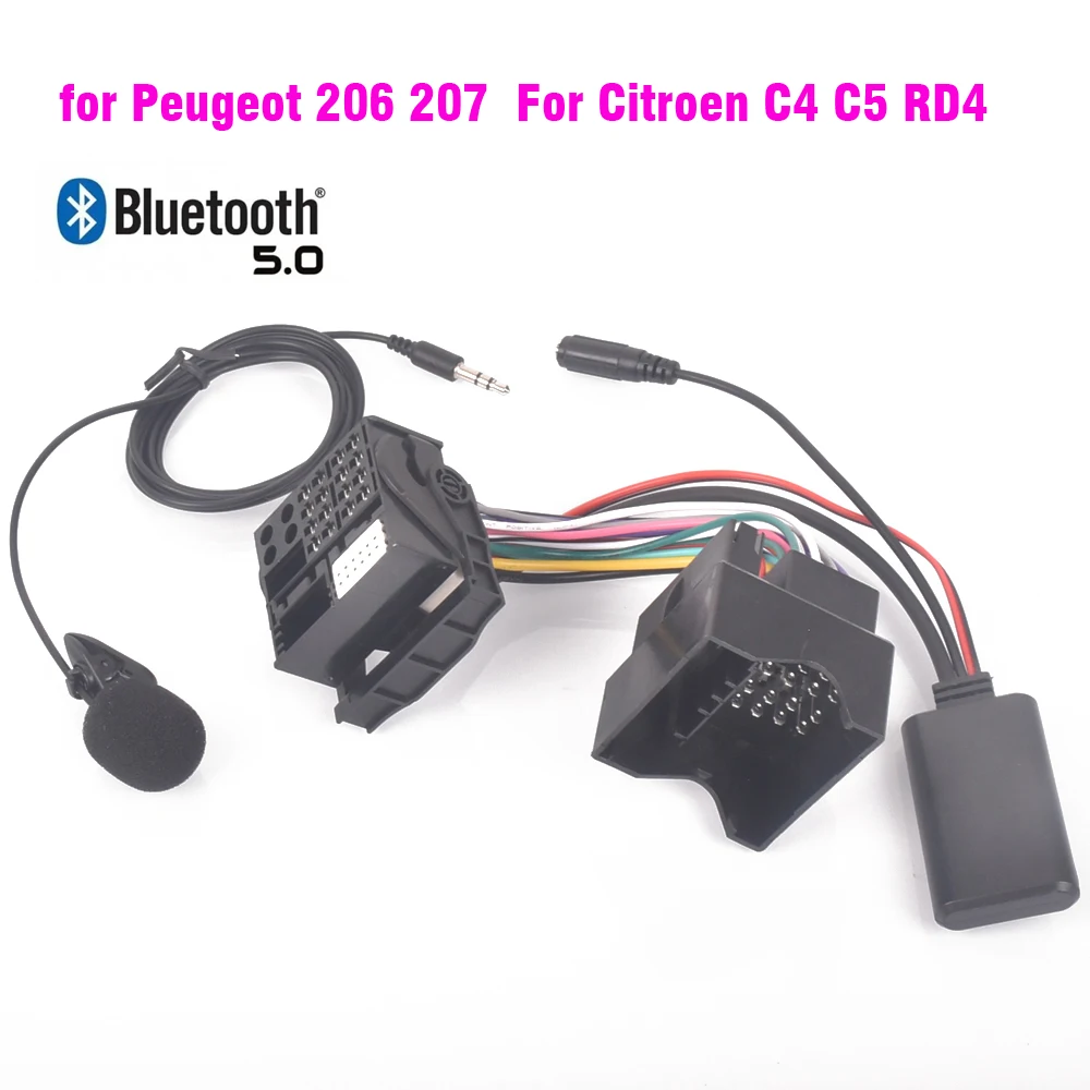 Do Peugeot 206 207 307 301 407 Do Citroen C4 C5 C6 Berlingo RD4 Wiązka radiowa Mikrofon Zestaw głośnomówiący Bluetooth 5.0 Adapter AUX