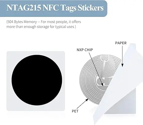

30pc Black NFC Sticker Round (25mm/1in) NFC Tags Programming Compatible Android Devices