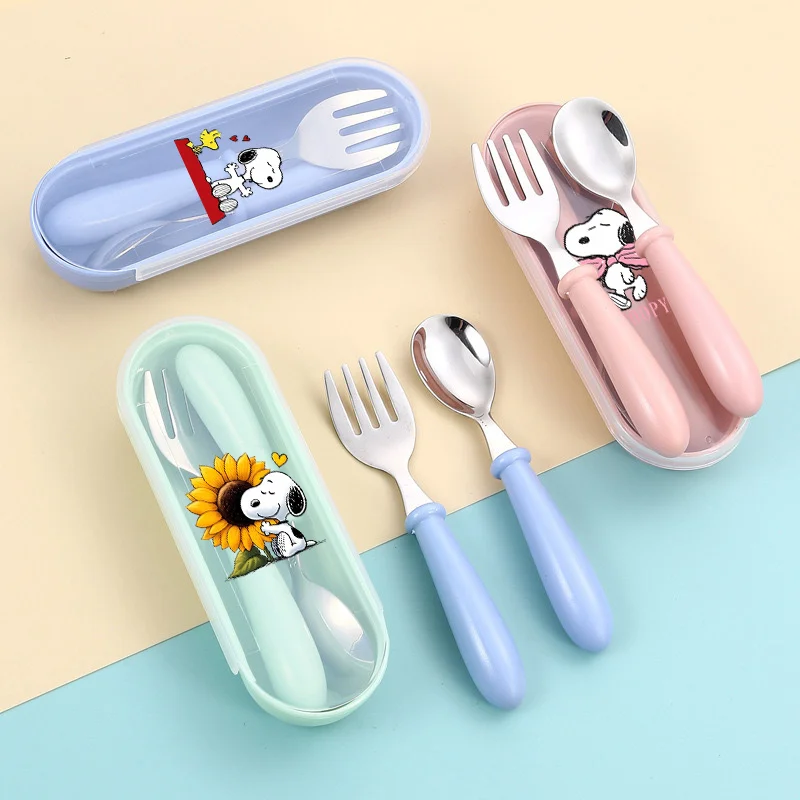 

Snoopys Stainless Steel Tableware Cartoon Cutlery Spoon Fork Set Kids 304 Dinnerware Suit Kitchen Props Student Supplies Gift