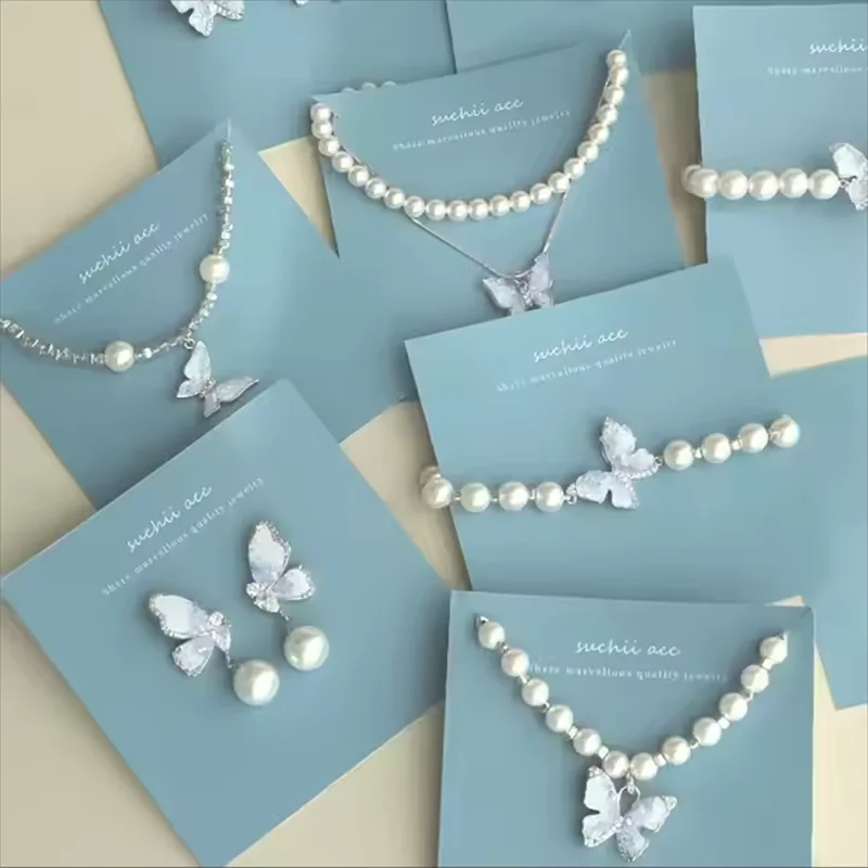 

200pcs Custom Ice Blue Jewelry Cardboard Brand Name Printing Earrings Display Cards Necklace Bracelet Packaging Card wj67