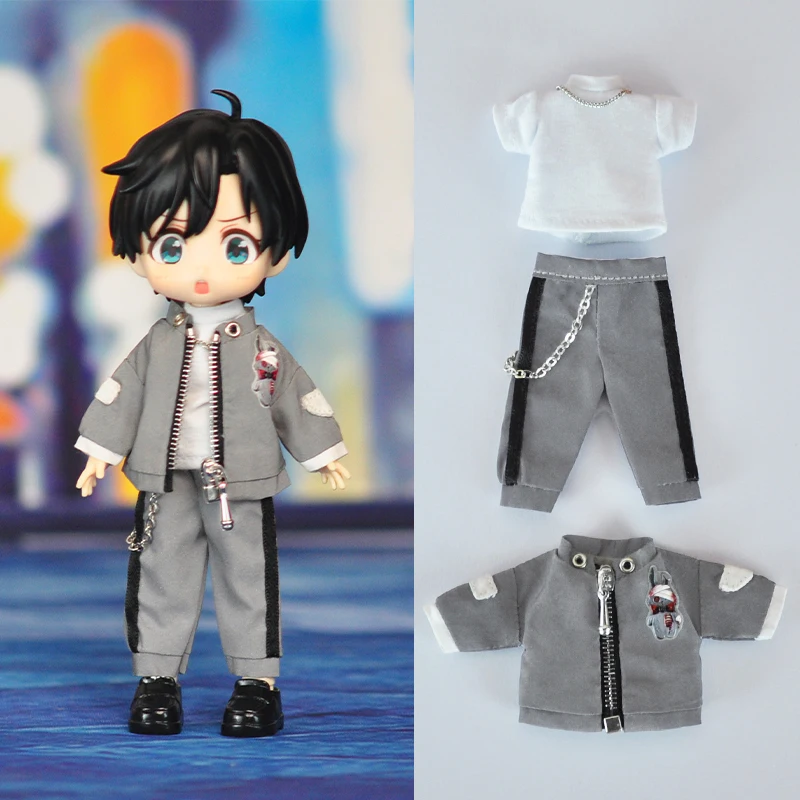 Ob11 kleidung anzug jeans set t-shirt lederhose für obitsu11, molly puppe gsc ymy körper 1/12bjd puppen kleidung zubehör