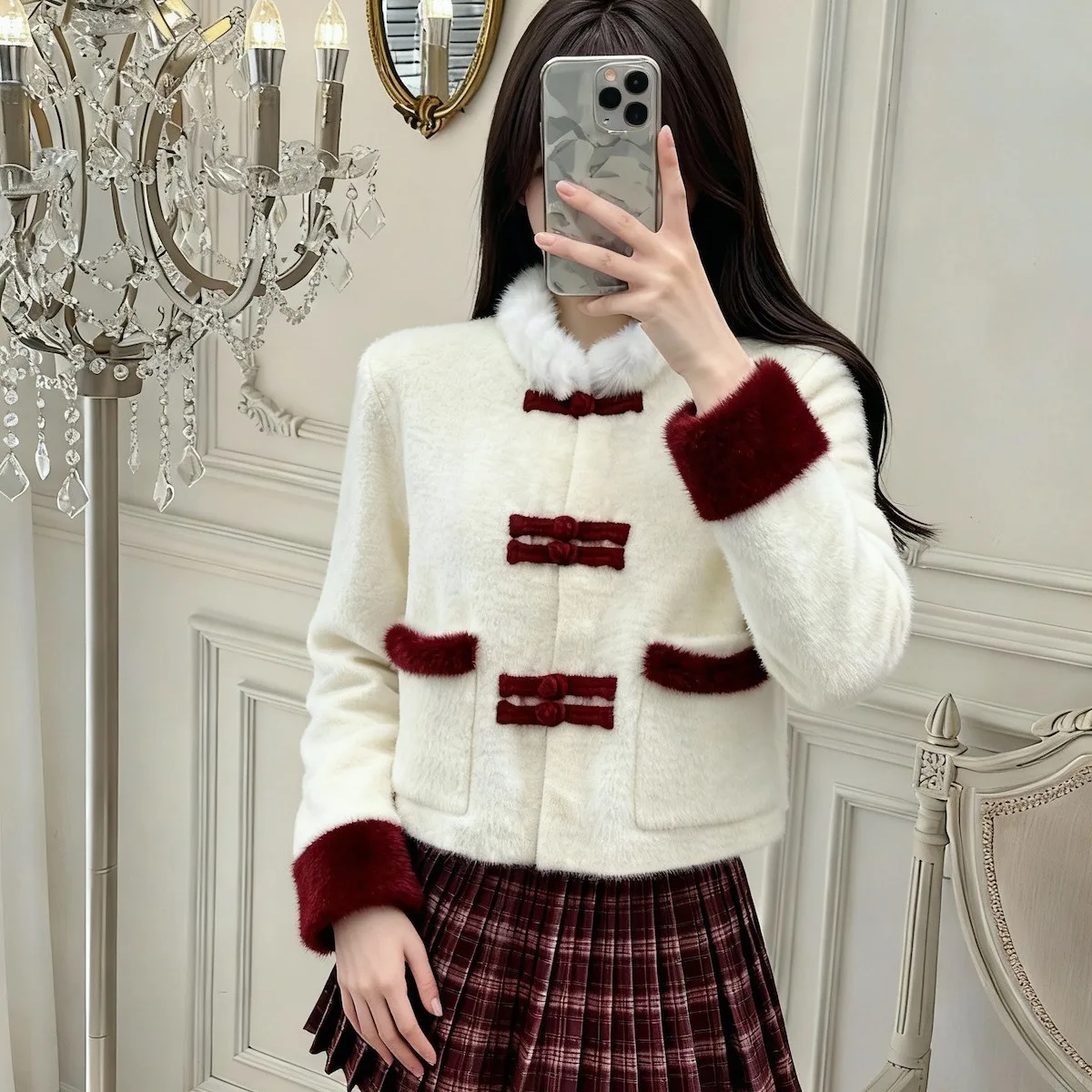 جديد الصينية Sle فضفاض طويل Sve معطف المرأة فروي زر حتى أعلى العمر Defng الخريف الشتاء الراقية الإحساس ملابس خارجية #4