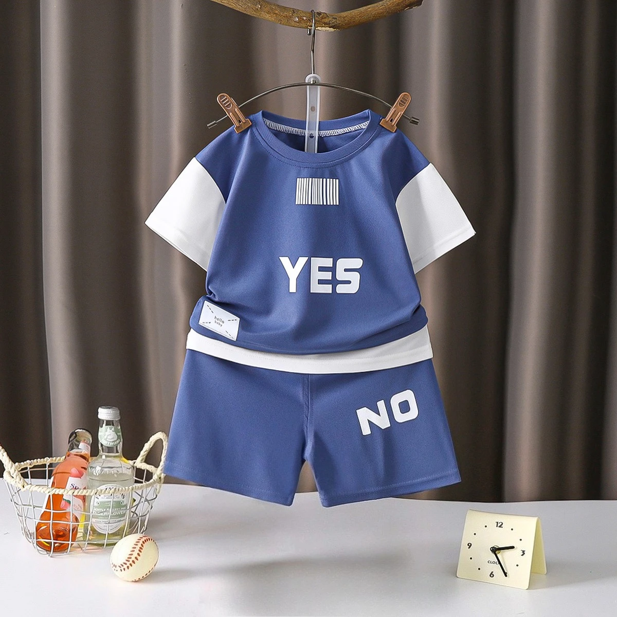 Boys' clothes summer suits loungewear breathable and comfortable two-piece set color matching foreign style short-sleeved shorts