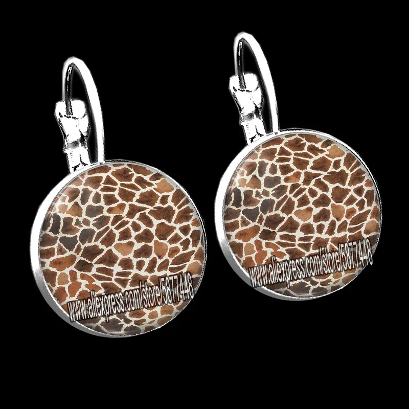 New Animal Skin Glass Women Earrings Leopard Print Patterns Stud Earrings Round Photo Glass Cabochon French Earrings for Girls