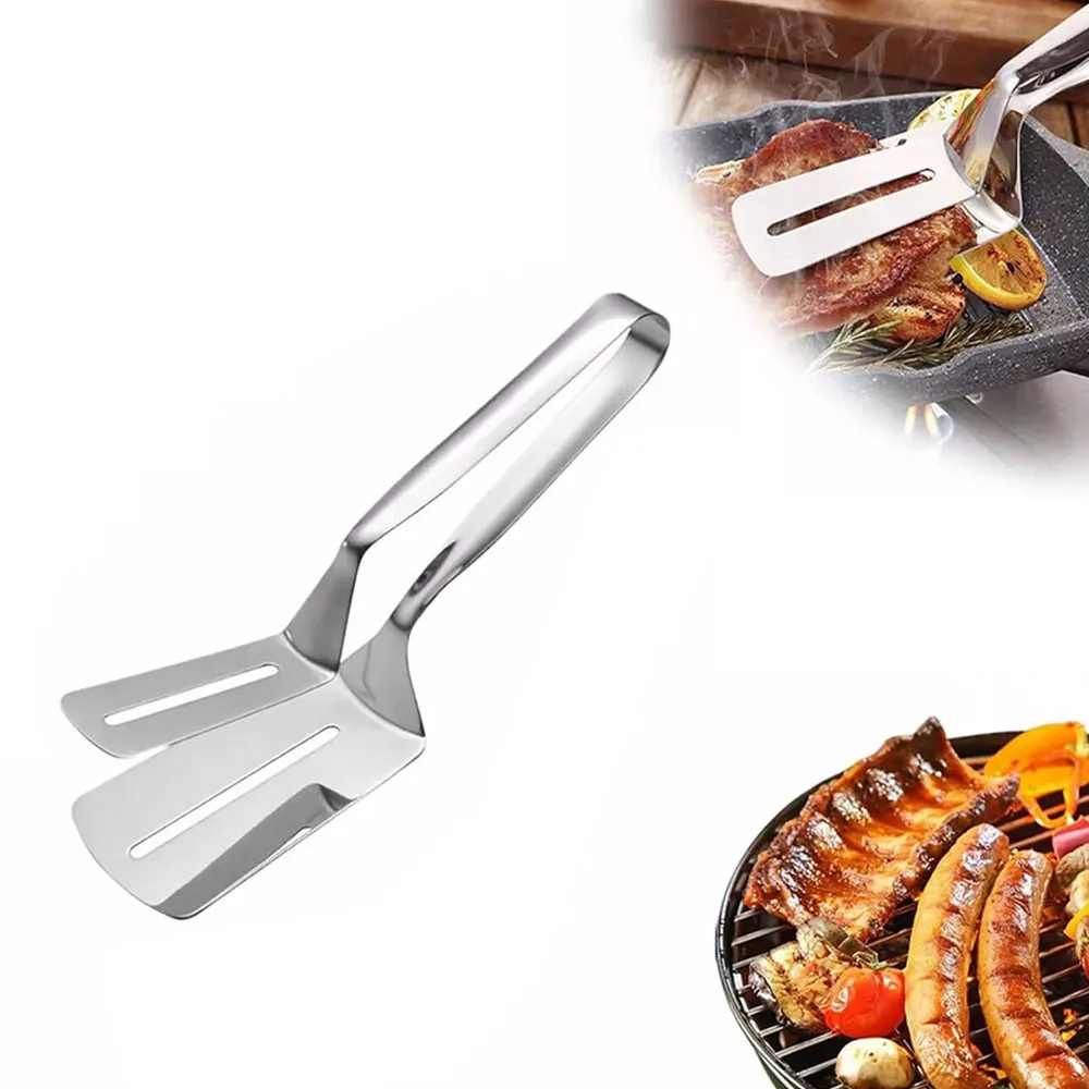 

1pc Food Tongs Stainless Anti-Scald BBq Steel BBQ Bread Clip Durable Frying Shovel Clip Fried Fish Shovel Household Kitchenware