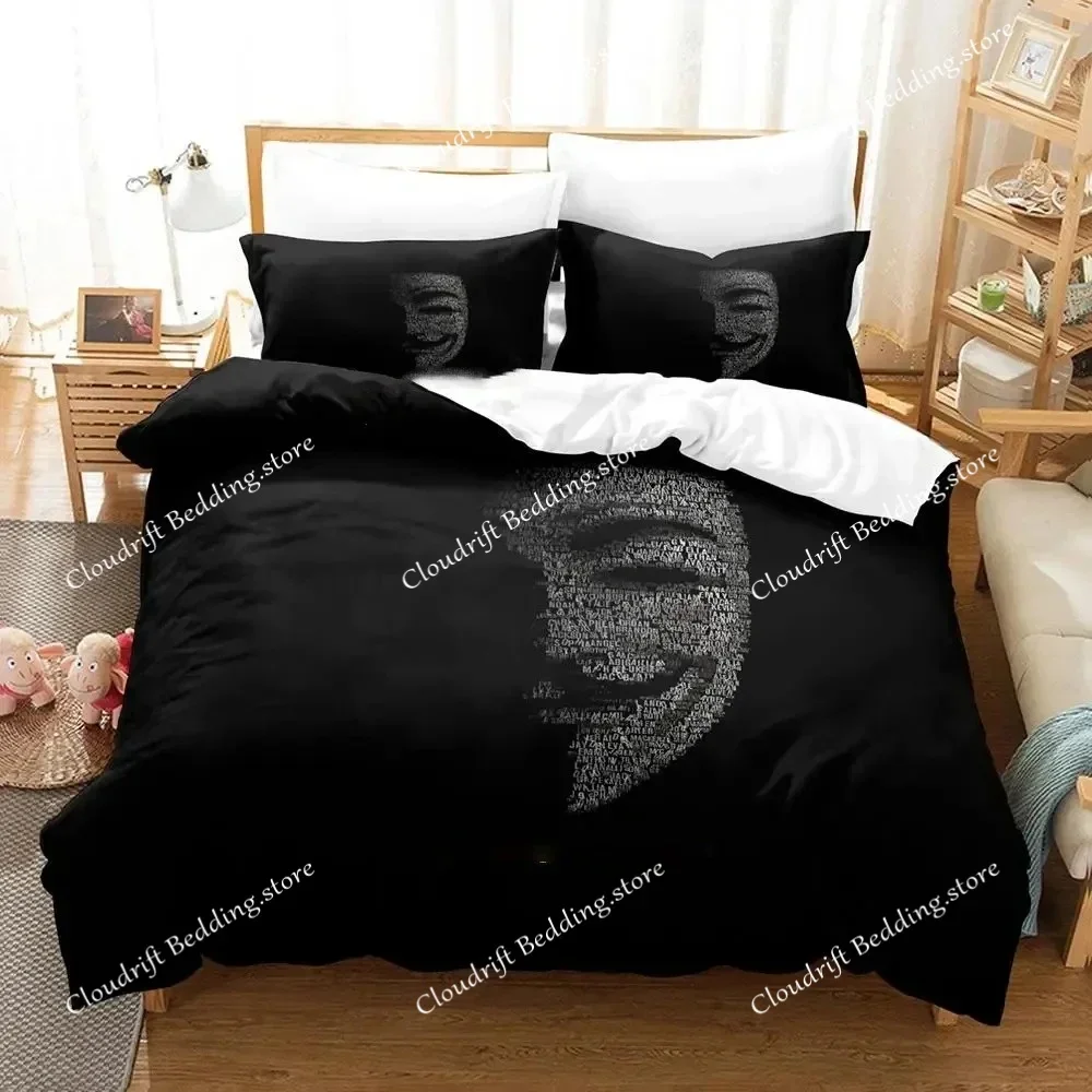 

Personality Technology Anonymous Bedding Set Duvet Cover Bed Set Quilt Cover Pillowcase Comforter king Queen Size Boys Adult026