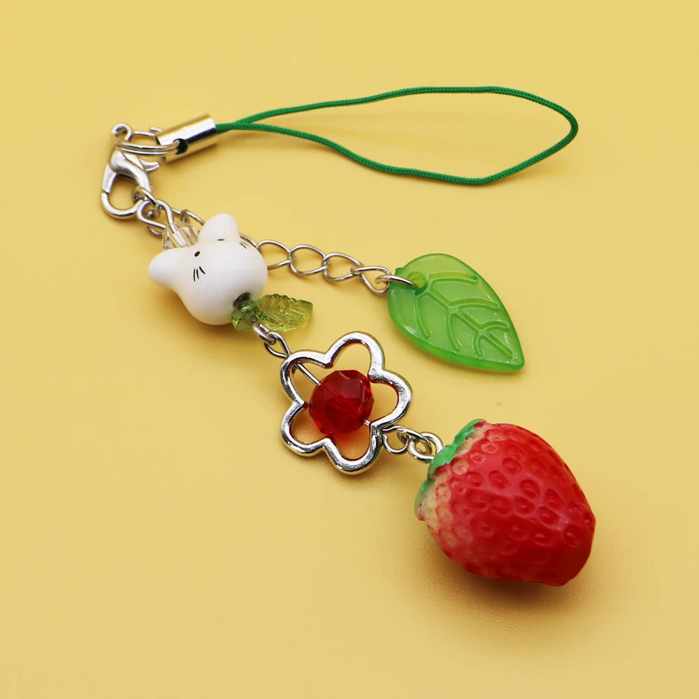 Niedlicher Erdbeer-Kaninchen-Handyanhänger, Kawaii-Tier-Frucht-Anhänger für iPhone-Hülle, Lanyard – Detail 5