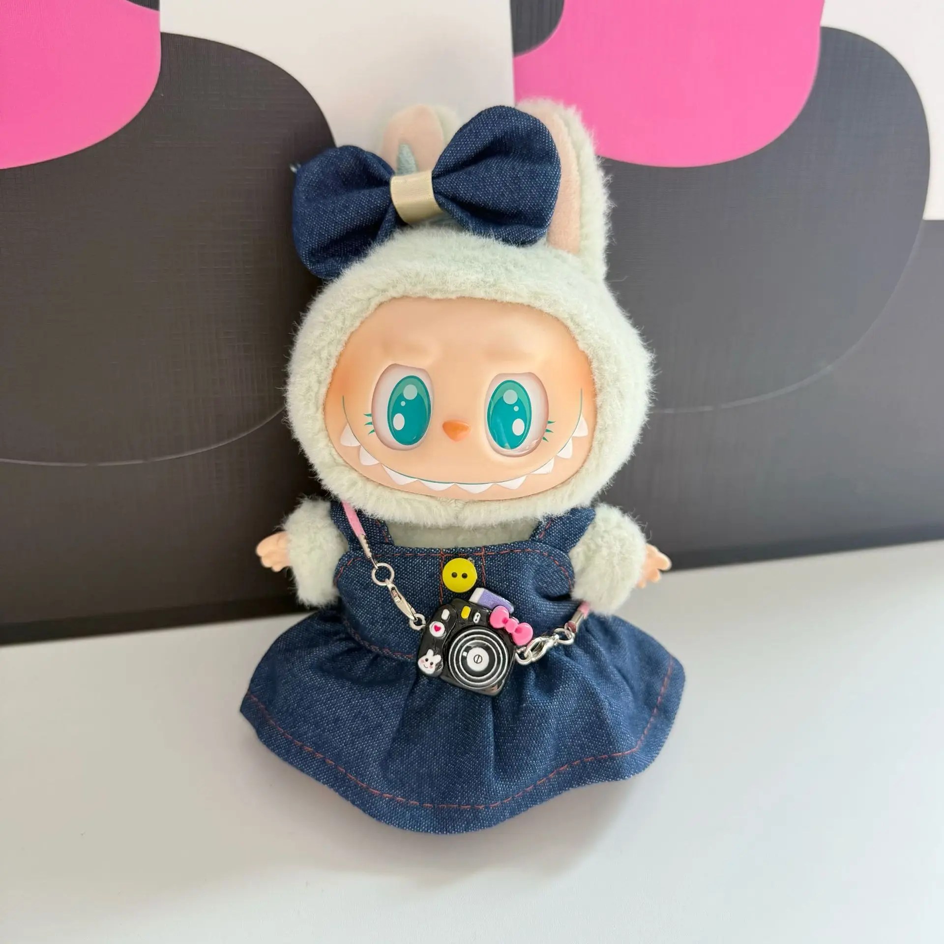 

For 17cm Labubu clothing doll voor V1 V2 V3 idol clothes color button denim dress camera set clothes