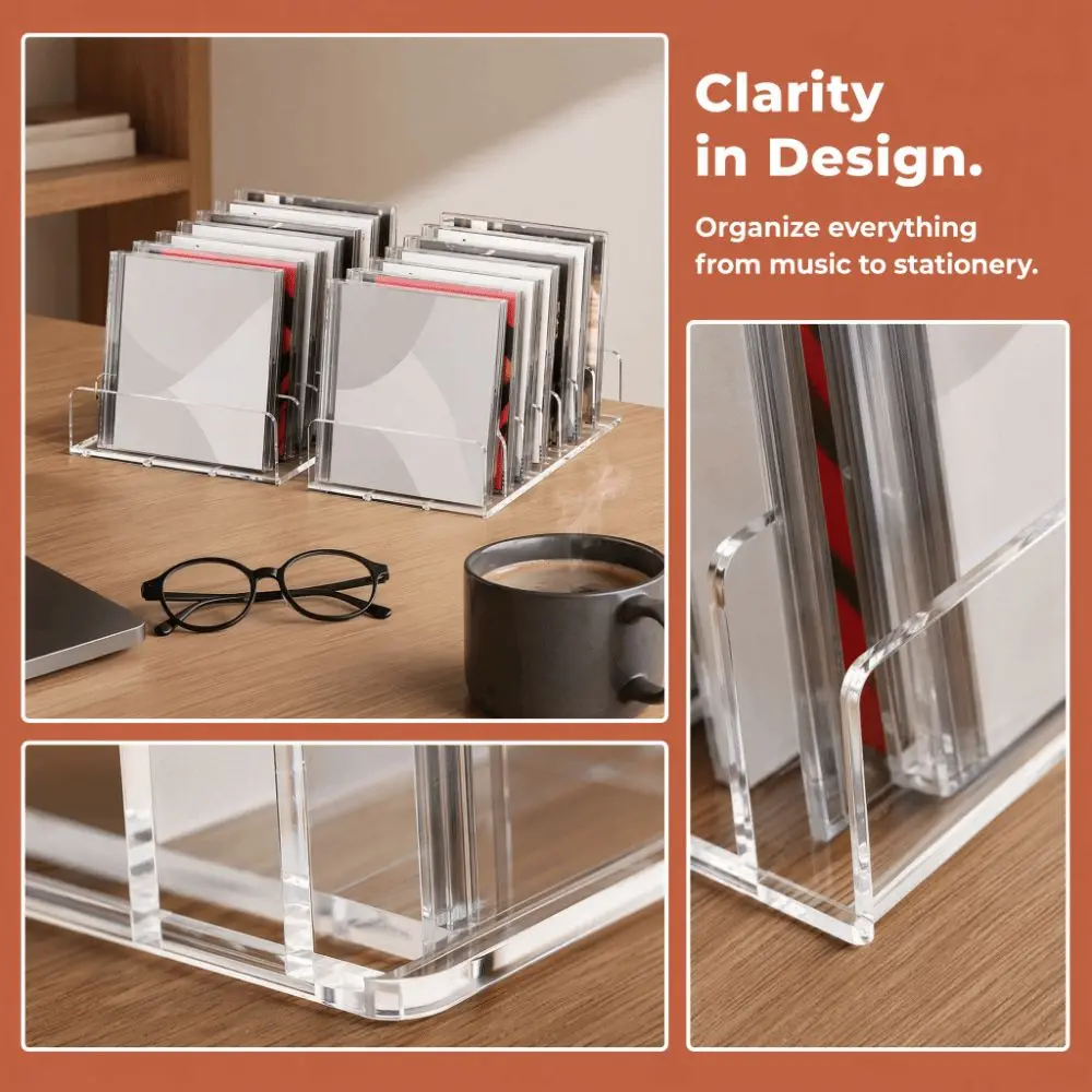 Multi-Slot Design CD Display Shelf Universal Transparent CD Disc Organizer Box 7 Grids Acrylic Vinyl Record Album Bracket