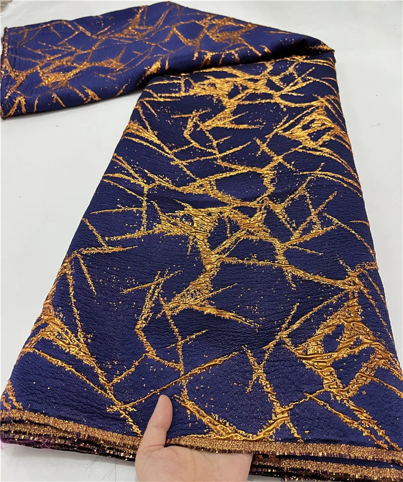 Blue Brocade Fabric Damask Jacquard Lace 5Yard African Gilding  Floral Material Brocard Tissu Dentelle Africaine For Dress DJB34