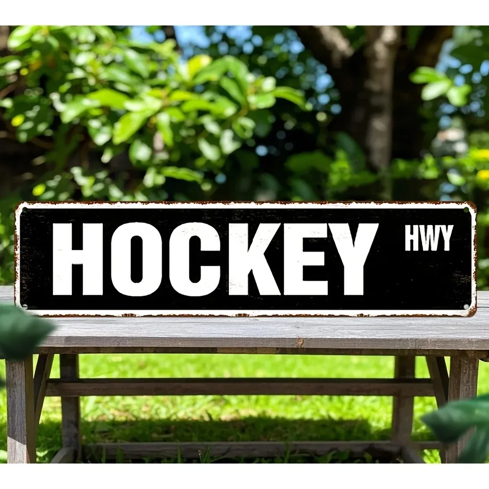 K&K 2D Flat Metal Sign Hockey Highway Vintage Tin Wall Decor 4x16 Inch for Home Bar Garage