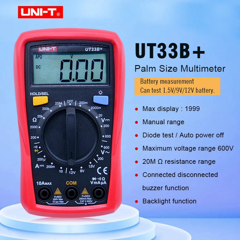 UT-33B + LCD الخلفية الجهد متر التيار المتناوب تيار مستمر المقاومة الحالية + 2mF السعة NCV تستر رقمي متعدد
