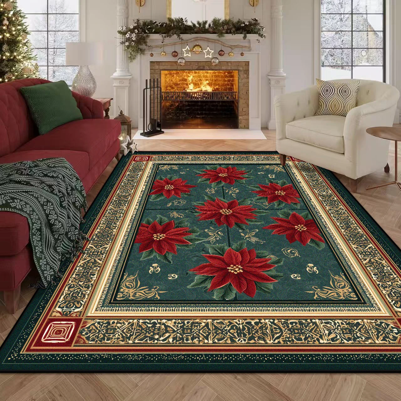 Christmas Luxury Carpet for Living Room Decoration aesthetics Home Bedroom Carpets Non-slip Washable Floor Mats Large Area Rugs