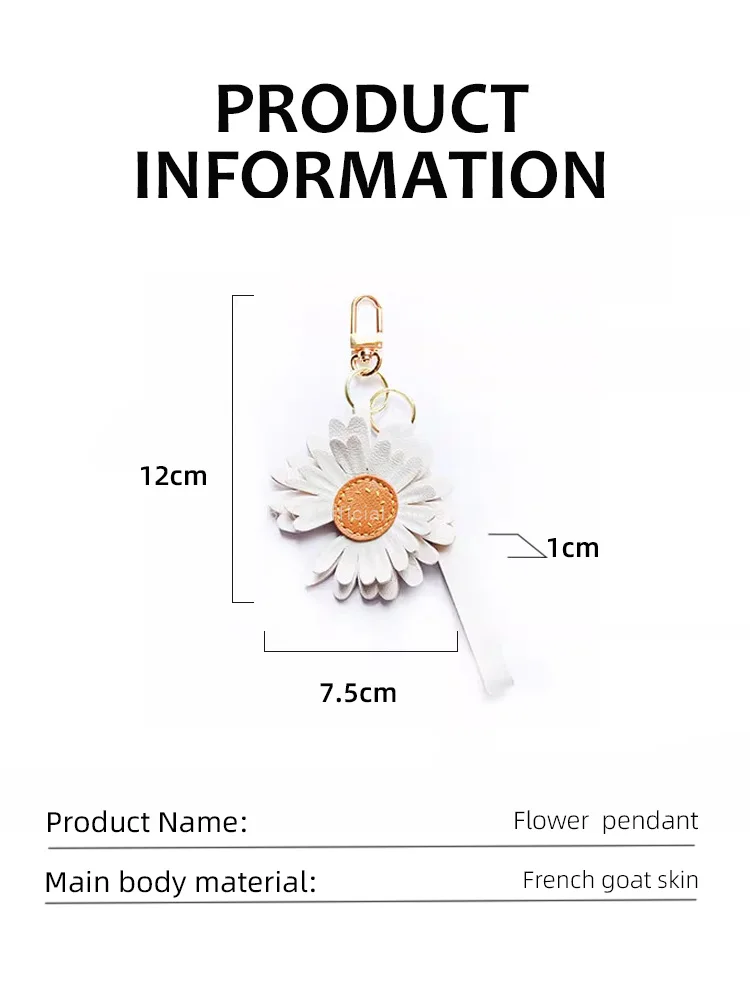 Handmade Goat Leather daisy Bag Charm, Wax Thread Saddle Stitch Keychain, Luxury daisy Pendant Key Ring for Handbag Decoration