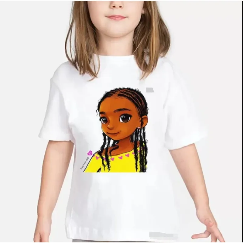 Summer Cute Little Black Dancing Print T-shirt T Shirt for Girls Aesthetic Kids Clothes Melanin Poppin Harajuku Casual Tops