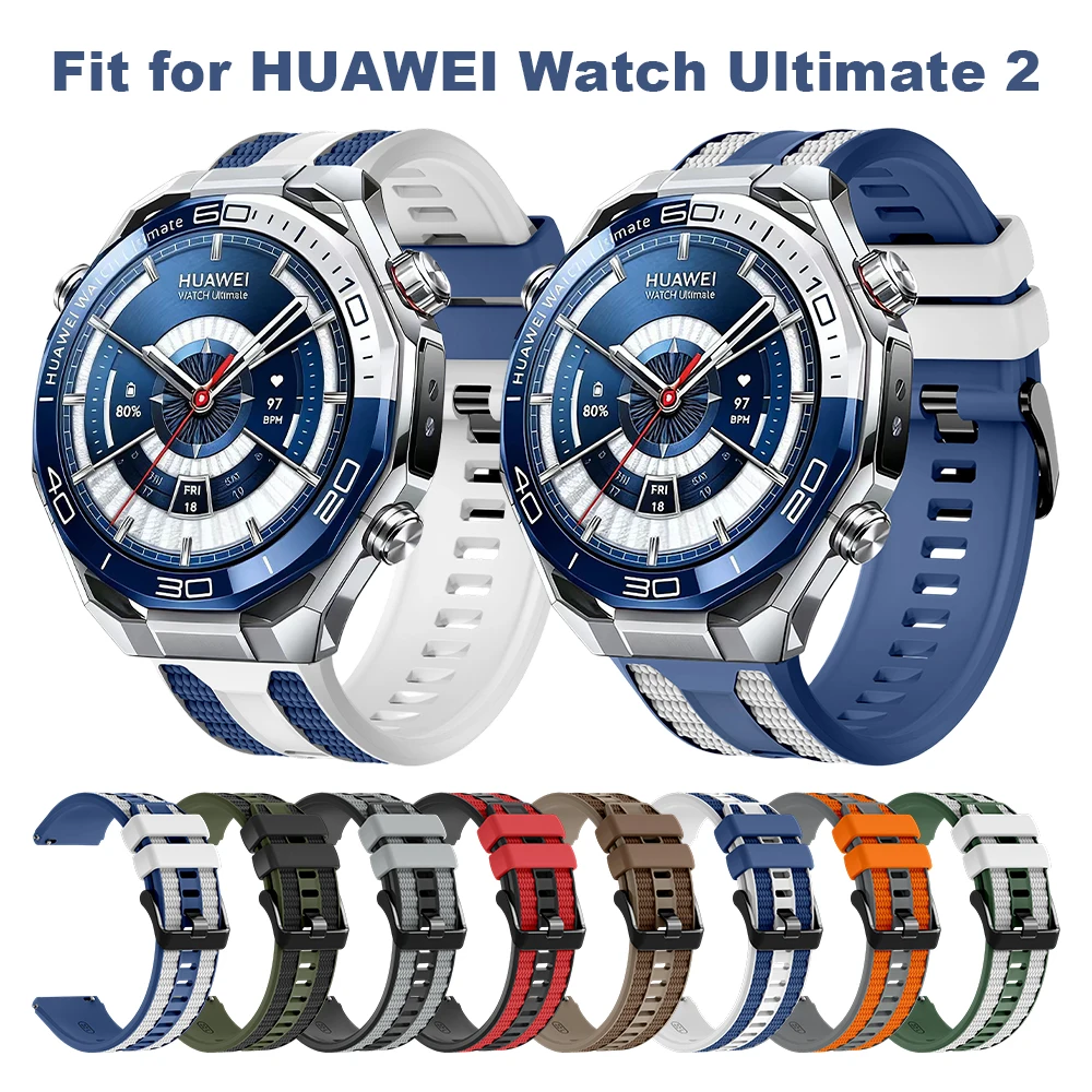 

Двухцветный официальный силиконовый ремешок для часов для Huawei Watch Ultimate 2, дышащий мягкий ремешок 22 мм, подходит для Huawei Watch5, 46 мм