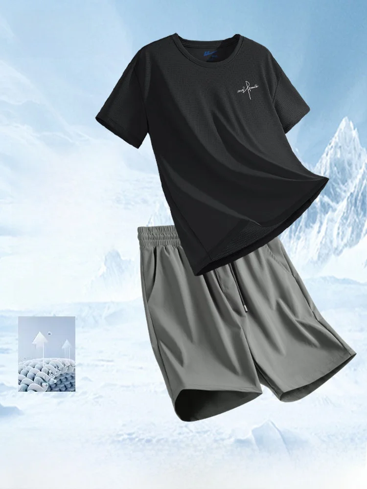 

Warrior Boys Summer Ice Silk Qui Dry Breathable ort Sve T-irt And Five-Quarter Fitn Sports Casual Pants Set