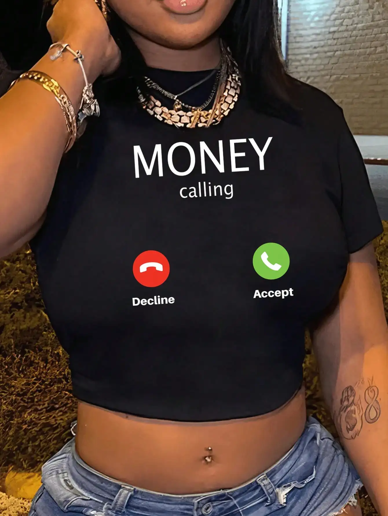 

Женская футболка с графическим принтом Money Calling, с коротким рукавом, облегающая, летняя повседневная одежда