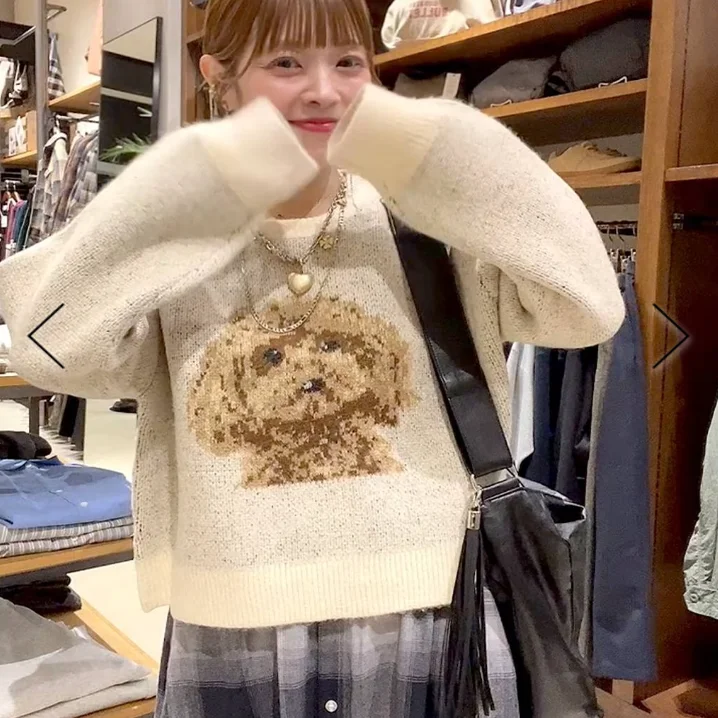 

Sweet Floral Knit Dog Sweater Jinchilin Autumn Winter New Sle Warmth Polyester Fiber Long Sve round Ne Top for Women