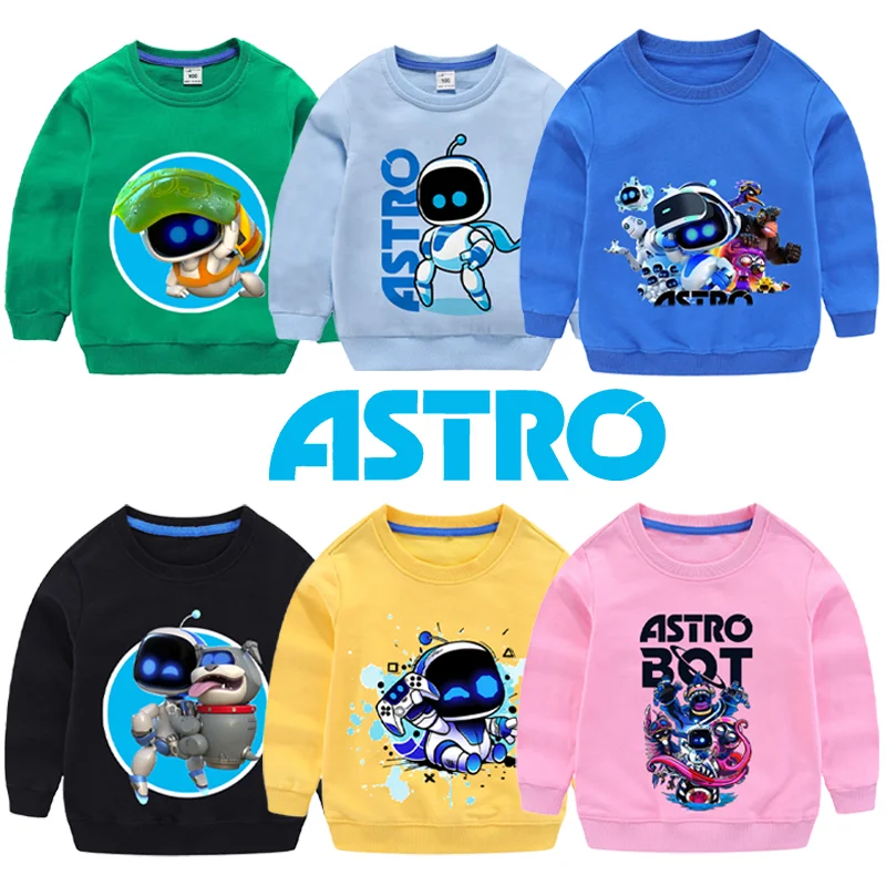 Astro Bot Sweatshirts Cute Game Anime Figure Pullover Baby Long Sleeved Casual Tops Boys Girls Round Neck Tracksuit Kids Clothes