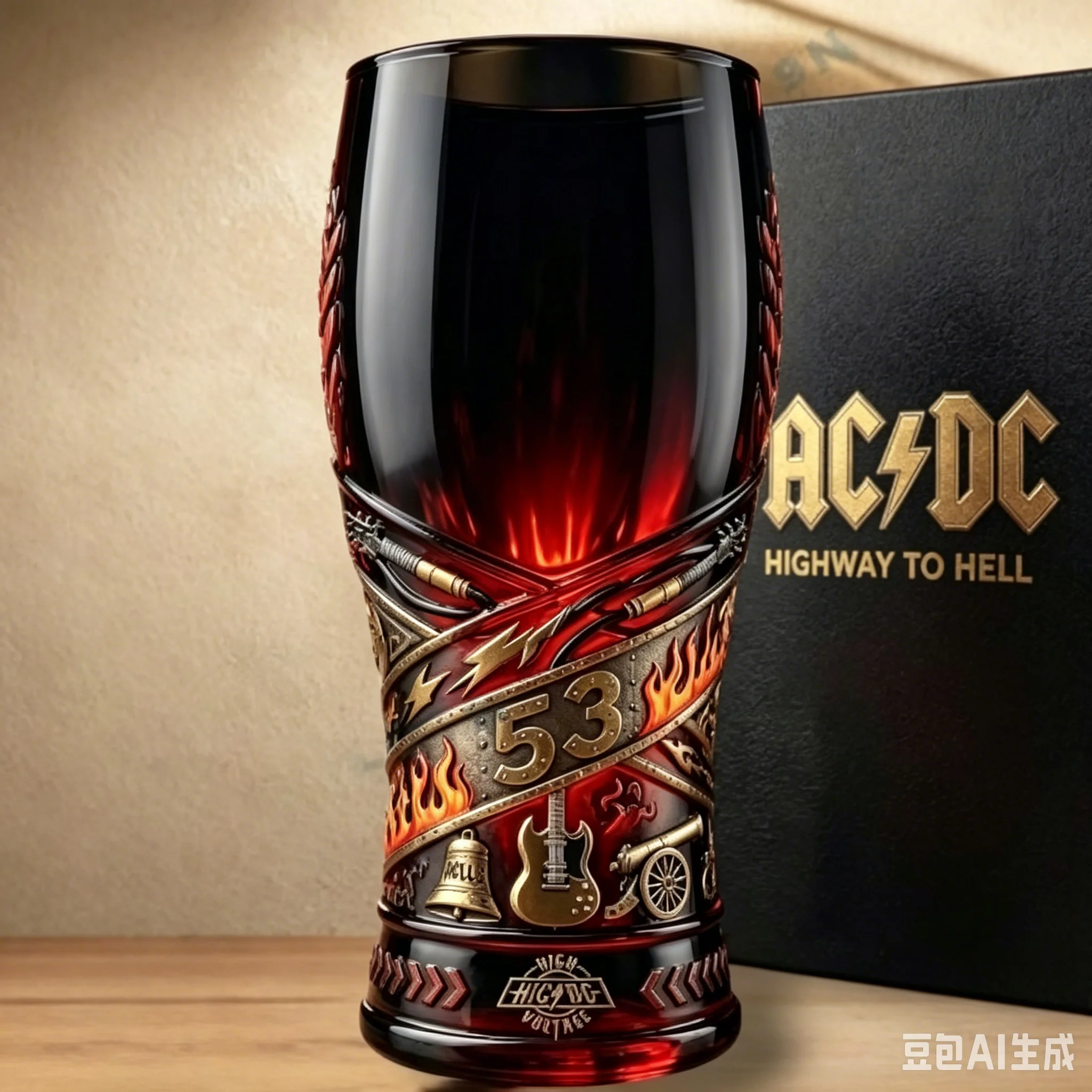 AC/DC 53rd Anniversary 3D Relief Beer Glass Retro Rock Pattern Practical Drinking Cup for Music Lovers Bar Gift