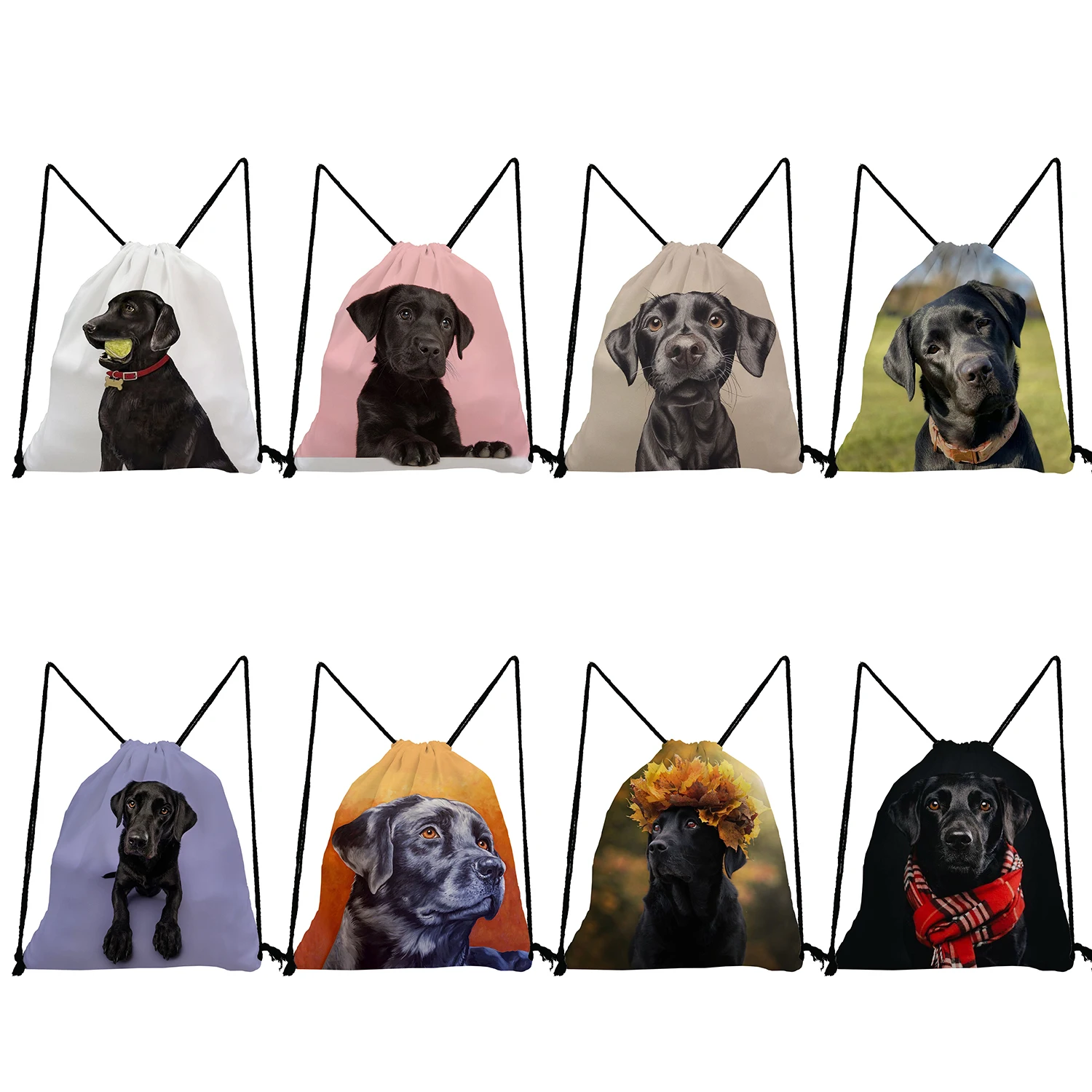 

Outdoor Fashion Women Cute Labrador Backpacks Drawstring Bags Foldable High Capacity Storage Bag Cartoon Animal Dog Print Design