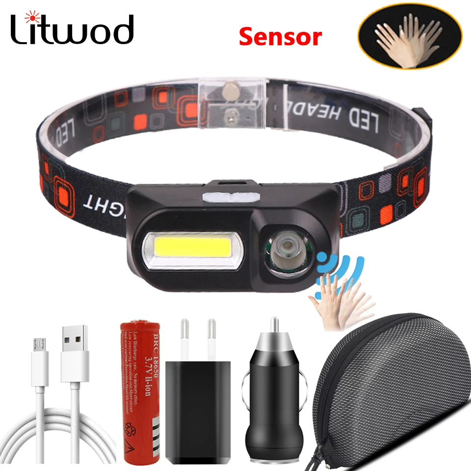 

Sensor Led Headlamp Fishing Headlights Head Flashlight Outdoor 18650 Battery Bulbs Q5 Lithium Ion Camping Cycling Portable Light