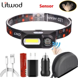 Sensor Led Headlamp Fishing Headlights Head Flashlight Outdoor 18650 Battery Bulbs Q5 Lithium Ion Camping Cycling Portable Light