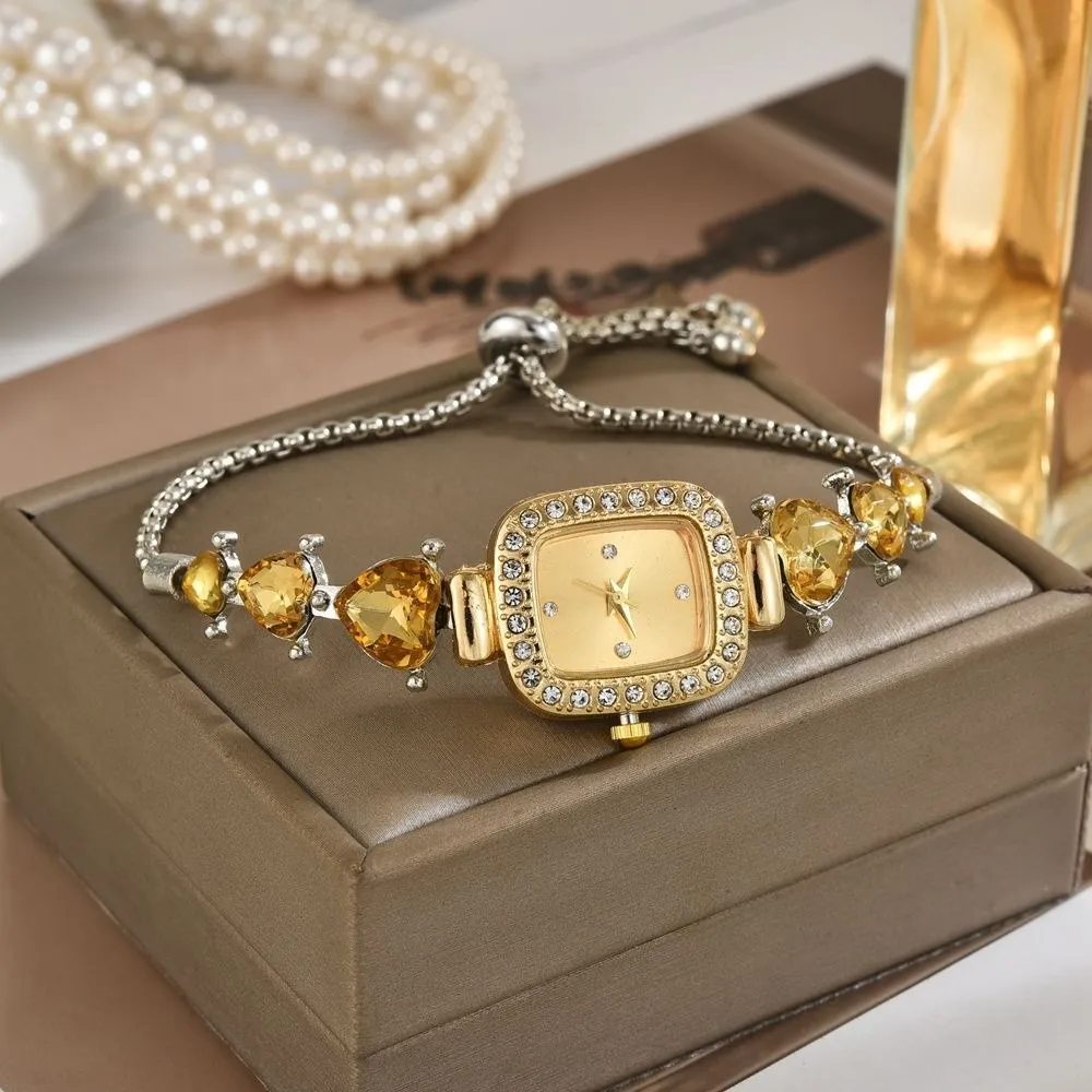 Adjustable Women's Bracelet Watches Precise Heart-shaped Diamond-studded Watches Luxury Versatile Quartz Watch Birthday Gift