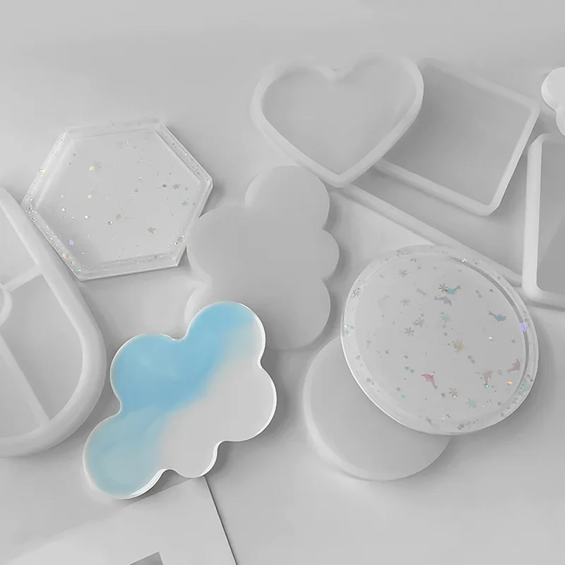 Cloud Heart Shape Coaster Tray Crystal Epoxy Silicone Mold Oval Rectangular Plate Gypsum Storage Decor Resin Casting Molds