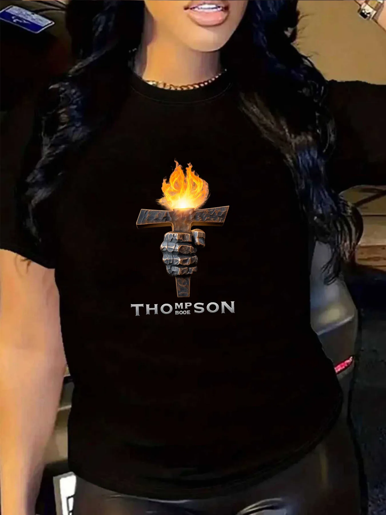 

【10251】Женская футболка больших размеров с круглым вырезом и короткими рукавами, эластичными рукавами и модными принтами