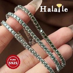 Halaile 3-6.5mm S925 Sterling Silver Real Full Green Moissanite Tennis Bracelet for Women Men Fine Jewelry Hip Hop Gift